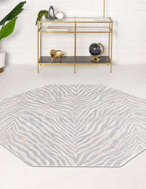 Gray and Ivory 5' 3 x 5' 3 Finsbury Octagon Area Rug 60% Polypropylene & 40% Polyester Contemporary Carpet for Living Rooms, Dining, Offices for Sale at Rug Engine