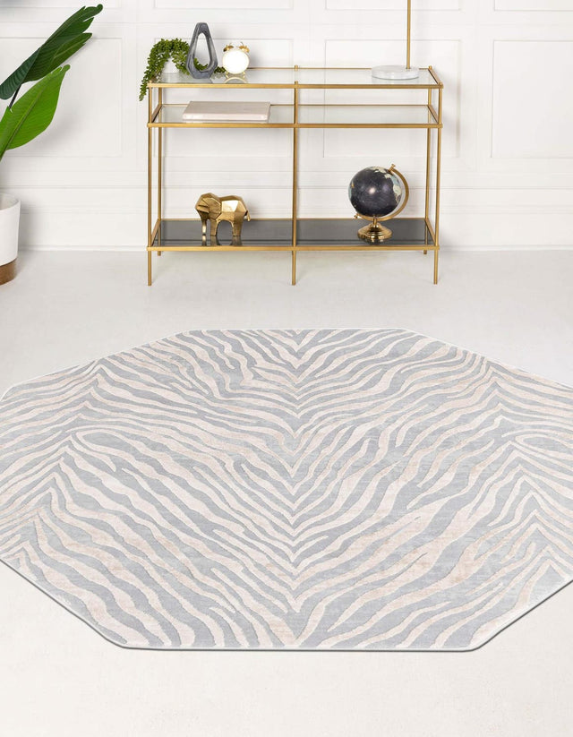 Gray and Ivory 7' 10 x 7' 10 Finsbury Octagon Area Rug 60% Polypropylene & 40% Polyester Contemporary Carpet for Living Rooms, Dining, Offices for Sale at Rug Engine