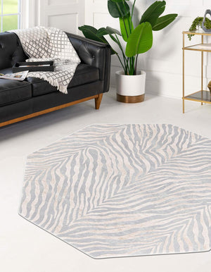 Gray and Ivory 5' 3 x 5' 3 Finsbury Octagon Area Rug 60% Polypropylene & 40% Polyester Contemporary Carpet for Living Rooms, Dining, Offices for Sale at Rug Engine