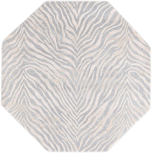 Gray and Ivory 5' 3 x 5' 3 Finsbury Octagon Area Rug 60% Polypropylene & 40% Polyester Contemporary Carpet for Living Rooms, Dining, Offices for Sale at Rug Engine