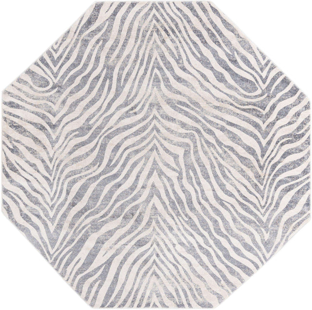 Gray and Ivory 7' 10 x 7' 10 Finsbury Octagon Area Rug 60% Polypropylene & 40% Polyester Contemporary Carpet for Living Rooms, Dining, Offices for Sale at Rug Engine