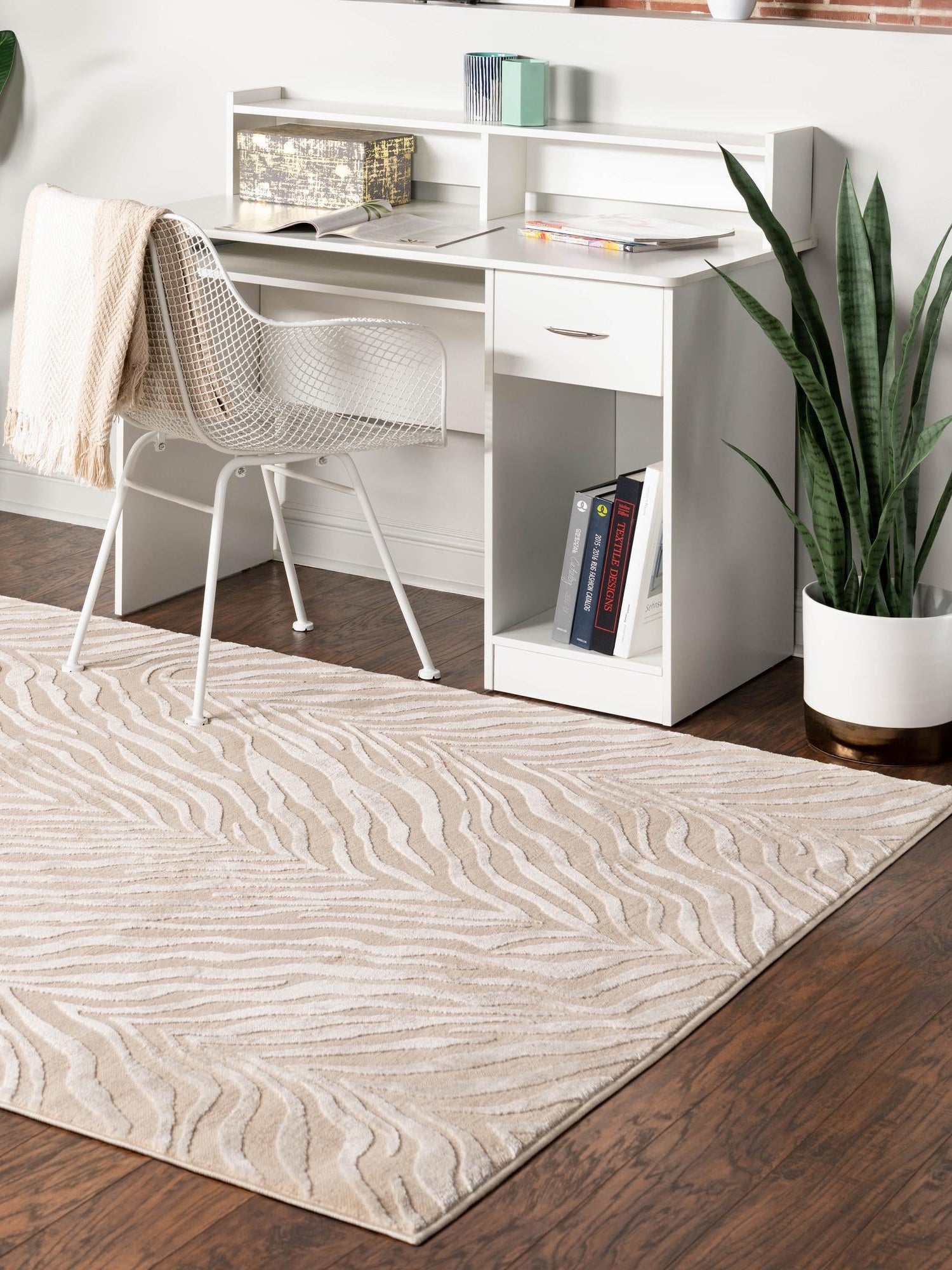 Ivory Beige 5' 1 x 7' 1 Finsbury Rectangle Area Rug 60% Polypropylene & 40% Polyester Contemporary Carpet for Living Rooms, Dining, Offices for Sale at Rug Engine