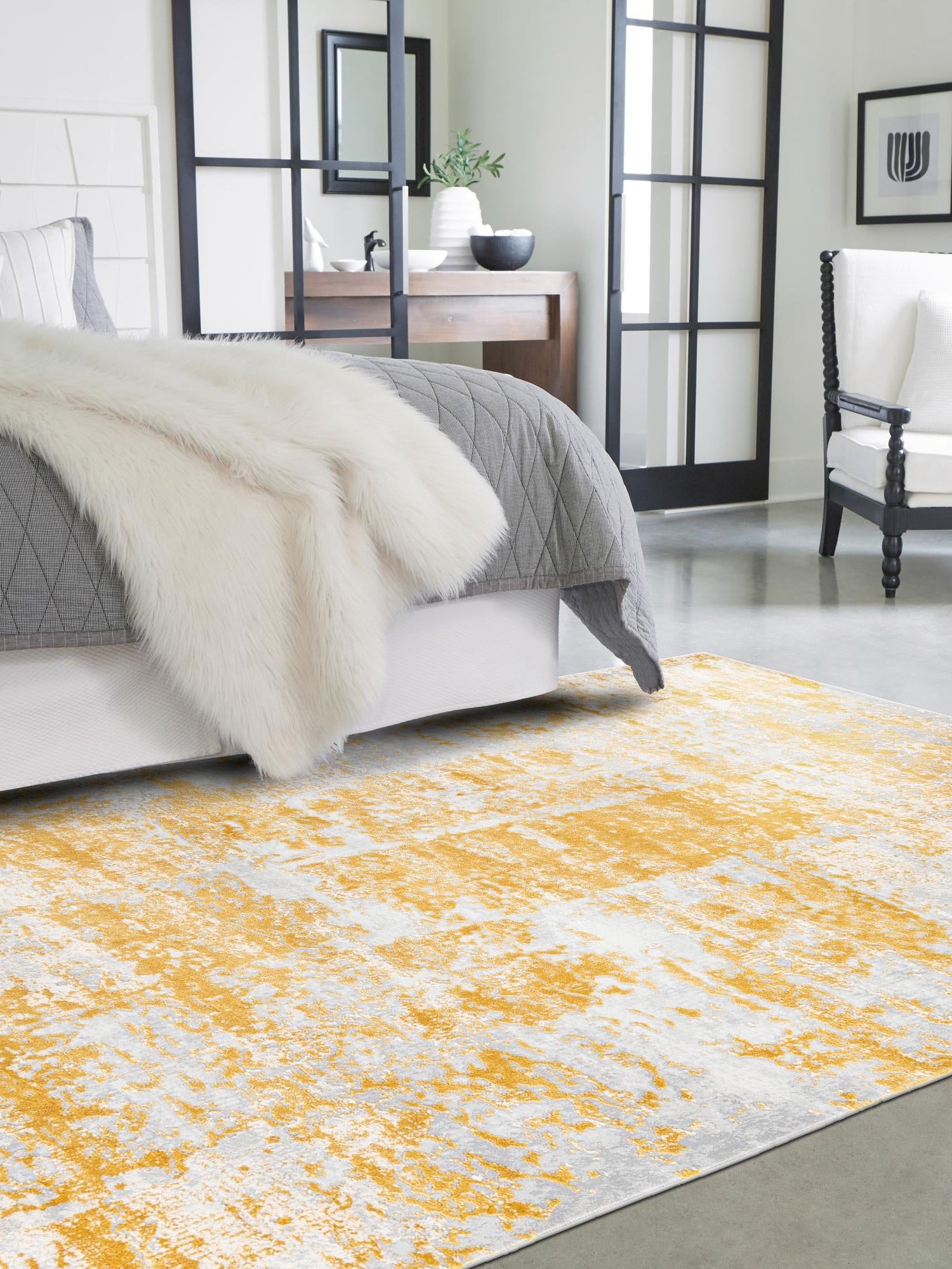 Yellow 4' x 6' Finsbury Rectangle Area Rug 60% Polypropylene & 40% Polyester Contemporary Carpet for Living Rooms, Dining, Offices for Sale at Rug Engine