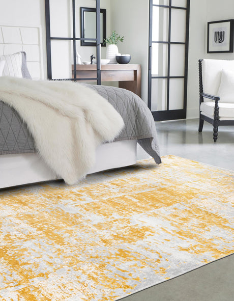 Yellow 7' 10 x 10' Finsbury Rectangle Area Rug 60% Polypropylene & 40% Polyester Contemporary Carpet for Living Rooms, Dining, Offices for Sale at Rug Engine