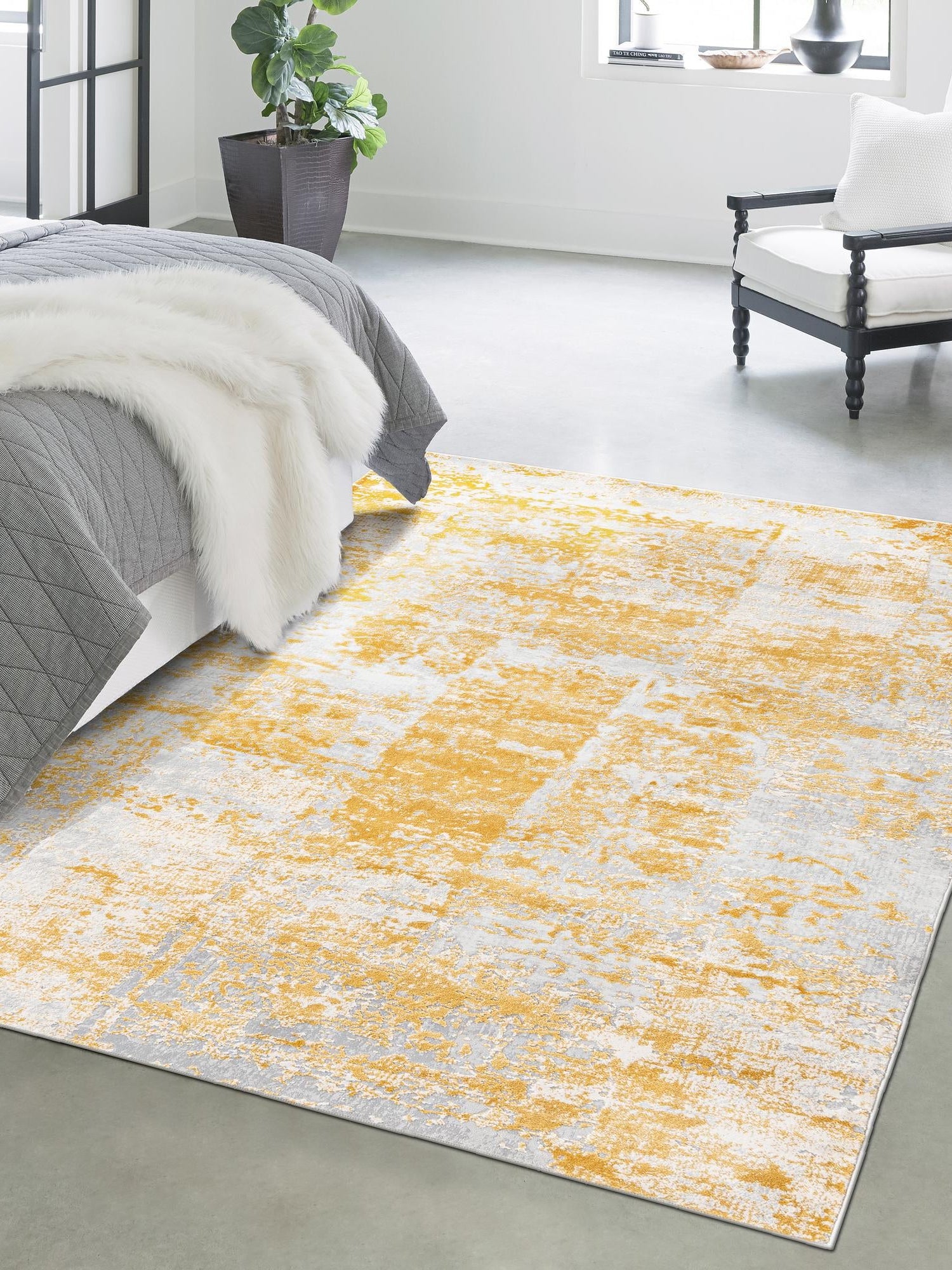 Yellow 6' x 9' Finsbury Rectangle Area Rug 60% Polypropylene & 40% Polyester Contemporary Carpet for Living Rooms, Dining, Offices for Sale at Rug Engine