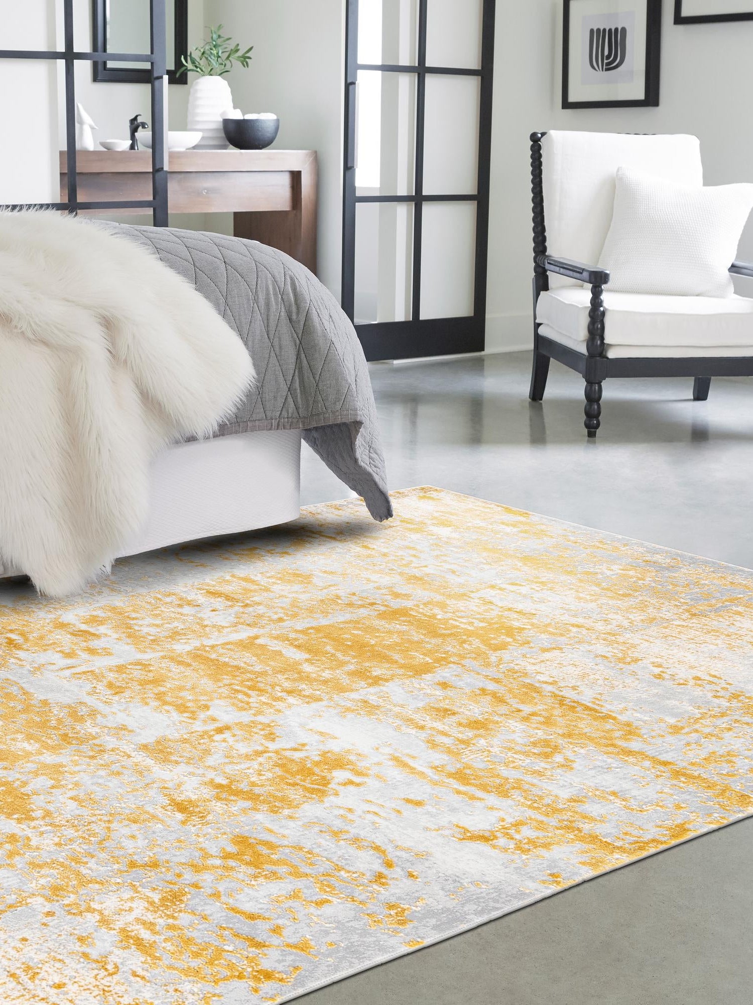 Yellow 3' 3 x 5' 3 Finsbury Rectangle Area Rug 60% Polypropylene & 40% Polyester Contemporary Carpet for Living Rooms, Dining, Offices for Sale at Rug Engine