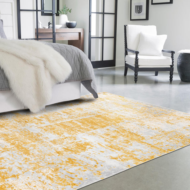 Yellow 7' x 10' Finsbury Rectangle Area Rug 60% Polypropylene & 40% Polyester Contemporary Carpet for Living Rooms, Dining, Offices for Sale at Rug Engine