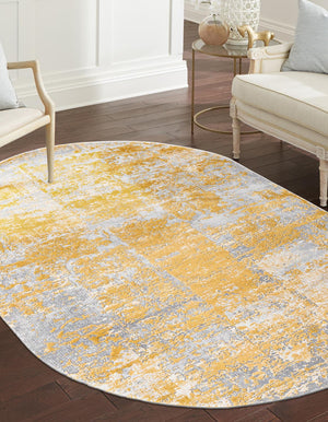 Yellow 5' 3 x 8' Finsbury Oval Area Rug 60% Polypropylene & 40% Polyester Contemporary Carpet for Living Rooms, Dining, Offices for Sale at Rug Engine