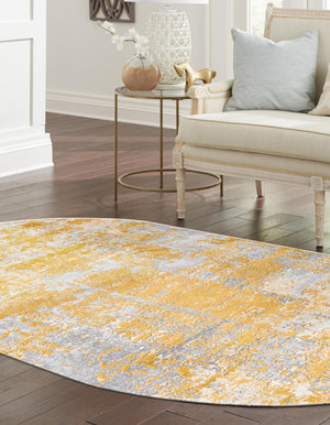Yellow 5' 3 x 8' Finsbury Oval Area Rug 60% Polypropylene & 40% Polyester Contemporary Carpet for Living Rooms, Dining, Offices for Sale at Rug Engine