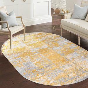 Yellow 5' 3 x 8' Finsbury Oval Area Rug 60% Polypropylene & 40% Polyester Contemporary Carpet for Living Rooms, Dining, Offices for Sale at Rug Engine