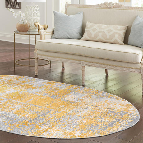 Yellow 5' 3 x 8' Finsbury Oval Area Rug 60% Polypropylene & 40% Polyester Contemporary Carpet for Living Rooms, Dining, Offices for Sale at Rug Engine