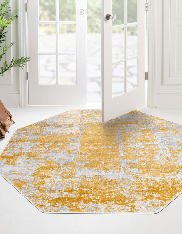 Yellow 7' 10 x 7' 10 Finsbury Octagon Area Rug 60% Polypropylene & 40% Polyester Contemporary Carpet for Living Rooms, Dining, Offices for Sale at Rug Engine