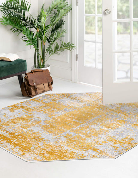 Yellow 7' 10 x 7' 10 Finsbury Octagon Area Rug 60% Polypropylene & 40% Polyester Contemporary Carpet for Living Rooms, Dining, Offices for Sale at Rug Engine