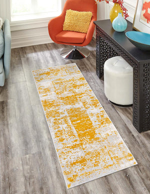 Yellow 2' x 9' 10 Finsbury Runner Area Rug 60% Polypropylene & 40% Polyester Contemporary Carpet for Living Rooms, Dining, Offices for Sale at Rug Engine