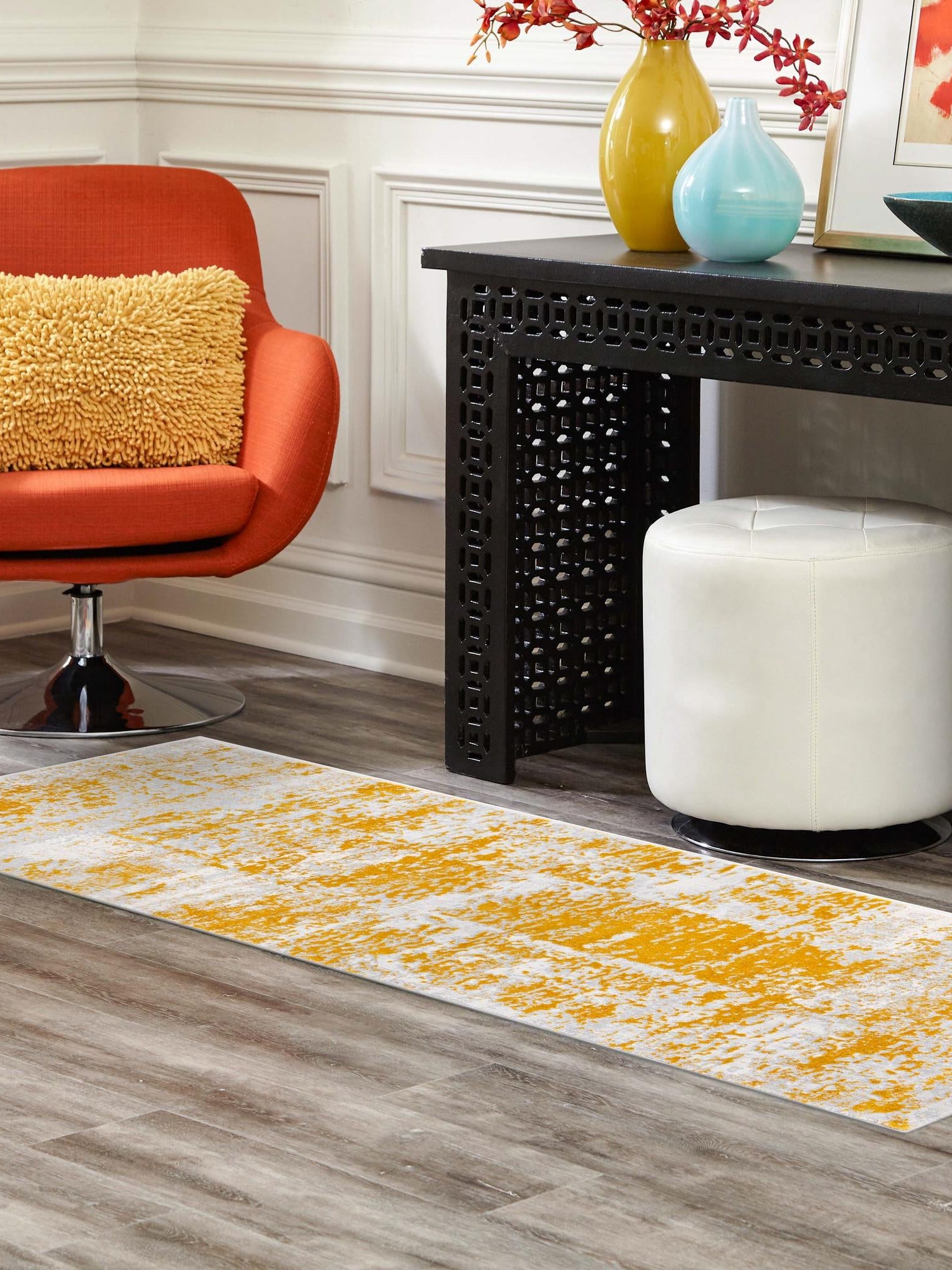 Yellow 2' 7 x 12' Finsbury Runner Area Rug 60% Polypropylene & 40% Polyester Contemporary Carpet for Living Rooms, Dining, Offices for Sale at Rug Engine
