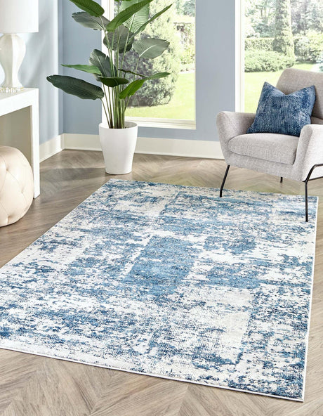 Blue 5' 3 x 8' Finsbury Rectangle Area Rug 60% Polypropylene & 40% Polyester Contemporary Carpet for Living Rooms, Dining, Offices for Sale at Rug Engine