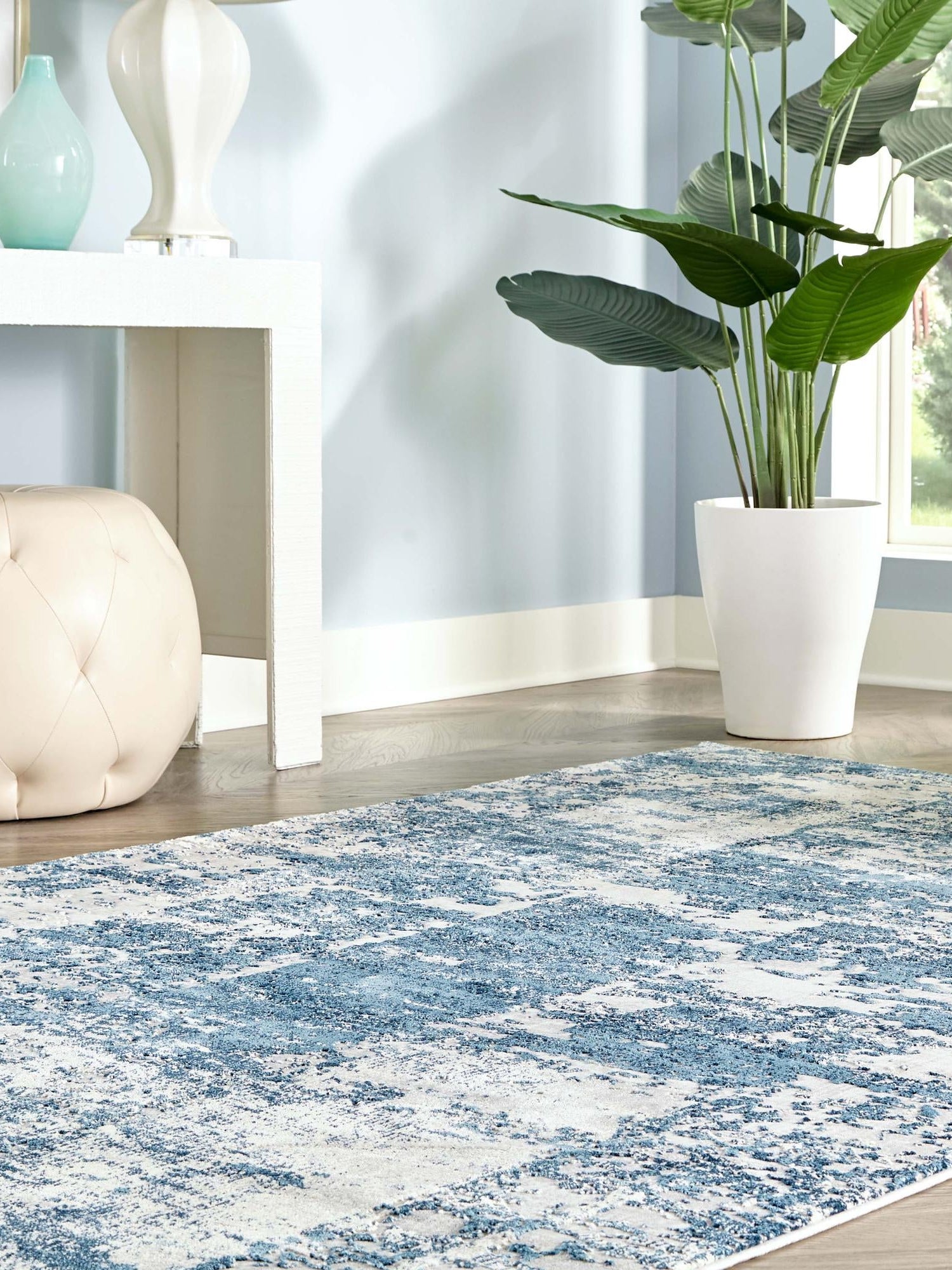 Blue 5' 3 x 8' Finsbury Rectangle Area Rug 60% Polypropylene & 40% Polyester Contemporary Carpet for Living Rooms, Dining, Offices for Sale at Rug Engine
