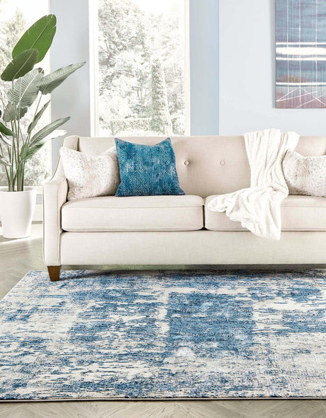 Blue 7' 10 x 7' 10 Finsbury Square Area Rug 60% Polypropylene & 40% Polyester Contemporary Carpet for Living Rooms, Dining, Offices for Sale at Rug Engine