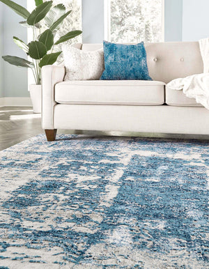 Blue 7' 10 x 7' 10 Finsbury Square Area Rug 60% Polypropylene & 40% Polyester Contemporary Carpet for Living Rooms, Dining, Offices for Sale at Rug Engine