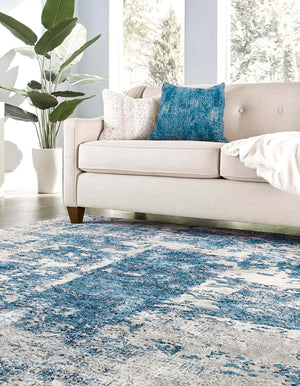 Blue 7' 10 x 7' 10 Finsbury Square Area Rug 60% Polypropylene & 40% Polyester Contemporary Carpet for Living Rooms, Dining, Offices for Sale at Rug Engine
