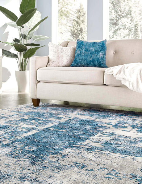 Blue 7' 10 x 7' 10 Finsbury Square Area Rug 60% Polypropylene & 40% Polyester Contemporary Carpet for Living Rooms, Dining, Offices for Sale at Rug Engine