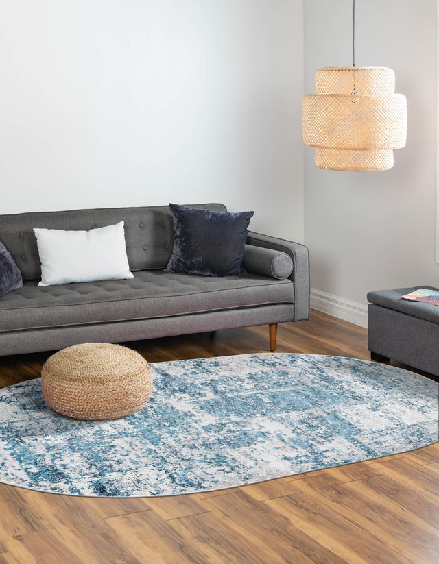 Blue 7' 10 x 10' Finsbury Oval Area Rug 60% Polypropylene & 40% Polyester Contemporary Carpet for Living Rooms, Dining, Offices for Sale at Rug Engine
