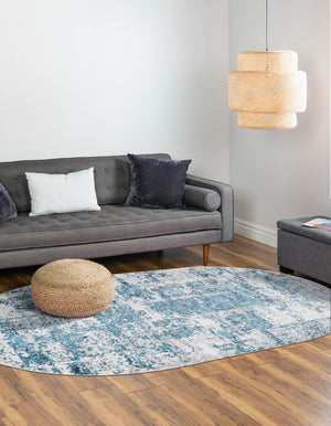 Blue 5' 3 x 8' Finsbury Oval Area Rug 60% Polypropylene & 40% Polyester Contemporary Carpet for Living Rooms, Dining, Offices for Sale at Rug Engine