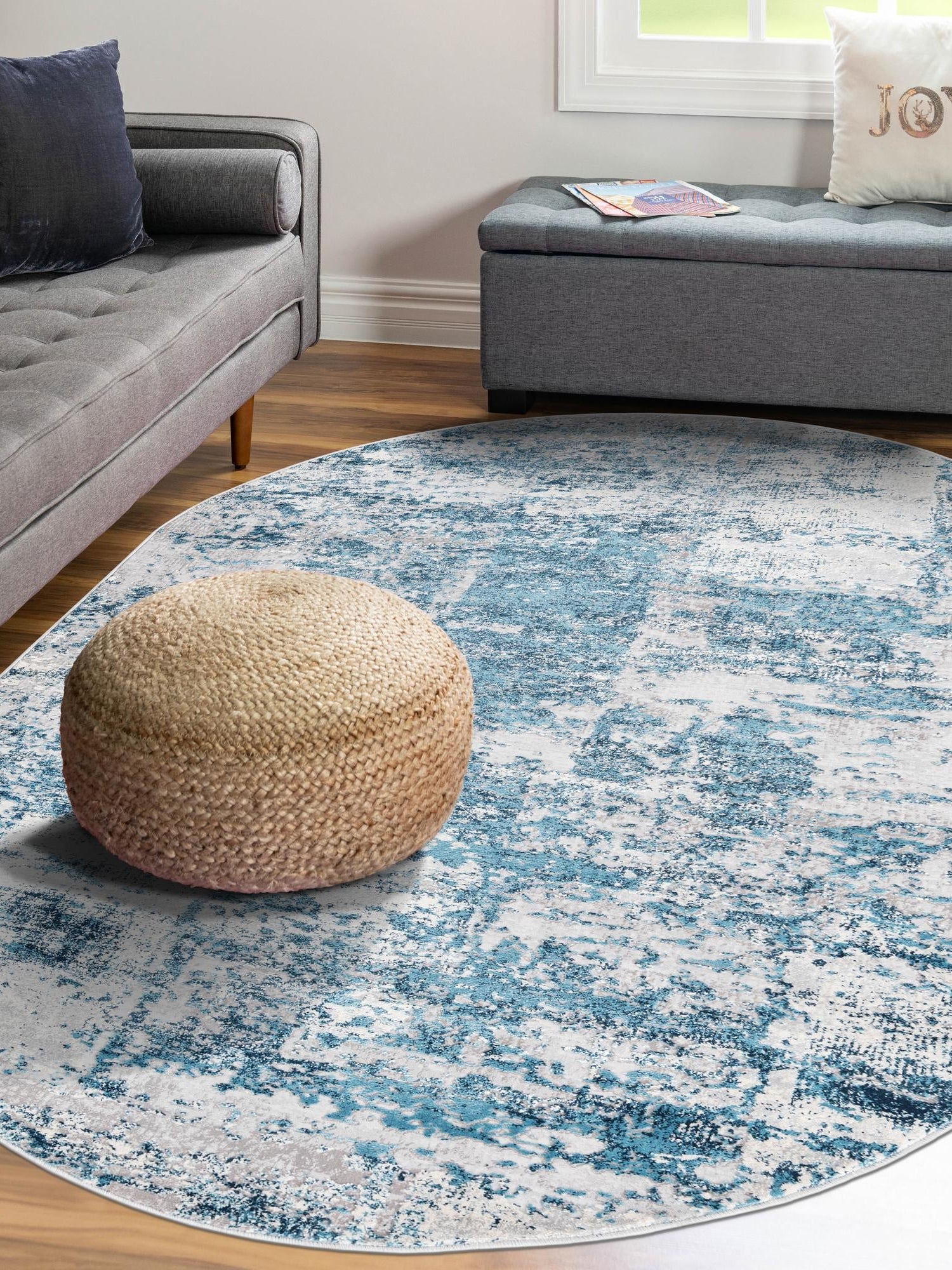 Blue 5' 3 x 8' Finsbury Oval Area Rug 60% Polypropylene & 40% Polyester Contemporary Carpet for Living Rooms, Dining, Offices for Sale at Rug Engine