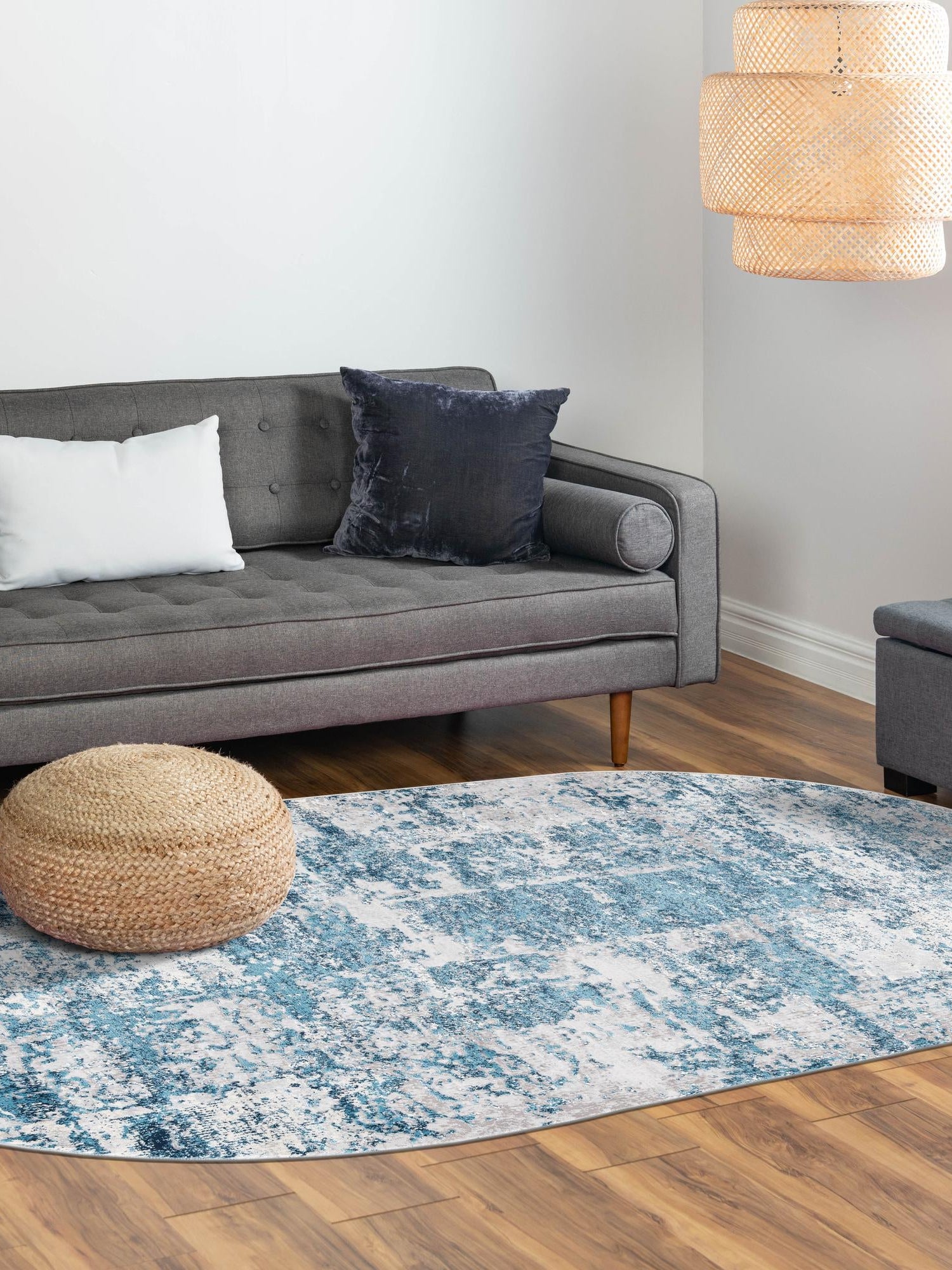 Blue 5' 3 x 8' Finsbury Oval Area Rug 60% Polypropylene & 40% Polyester Contemporary Carpet for Living Rooms, Dining, Offices for Sale at Rug Engine