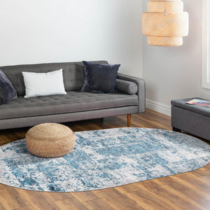 Blue 5' 3 x 8' Finsbury Oval Area Rug 60% Polypropylene & 40% Polyester Contemporary Carpet for Living Rooms, Dining, Offices for Sale at Rug Engine