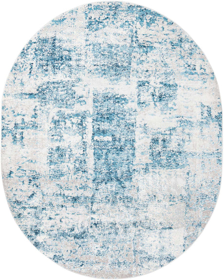 Blue 7' 10 x 10' Finsbury Oval Area Rug 60% Polypropylene & 40% Polyester Contemporary Carpet for Living Rooms, Dining, Offices for Sale at Rug Engine