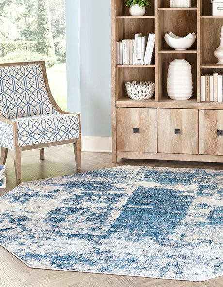 Blue 7' 10 x 7' 10 Finsbury Octagon Area Rug 60% Polypropylene & 40% Polyester Contemporary Carpet for Living Rooms, Dining, Offices for Sale at Rug Engine