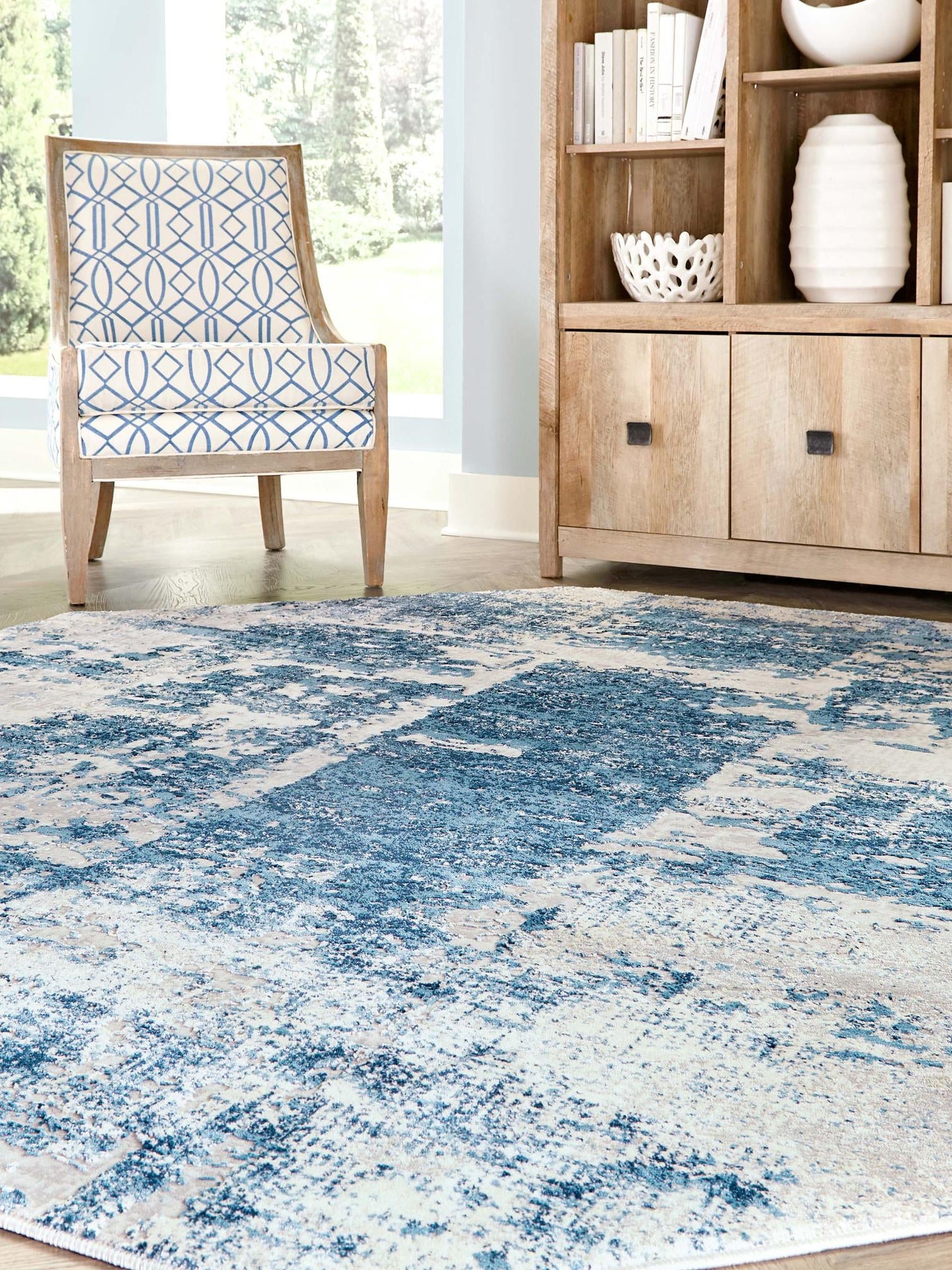 Blue 7' 10 x 7' 10 Finsbury Octagon Area Rug 60% Polypropylene & 40% Polyester Contemporary Carpet for Living Rooms, Dining, Offices for Sale at Rug Engine