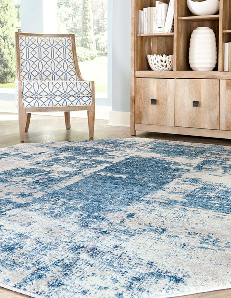 Blue 7' 10 x 7' 10 Finsbury Octagon Area Rug 60% Polypropylene & 40% Polyester Contemporary Carpet for Living Rooms, Dining, Offices for Sale at Rug Engine