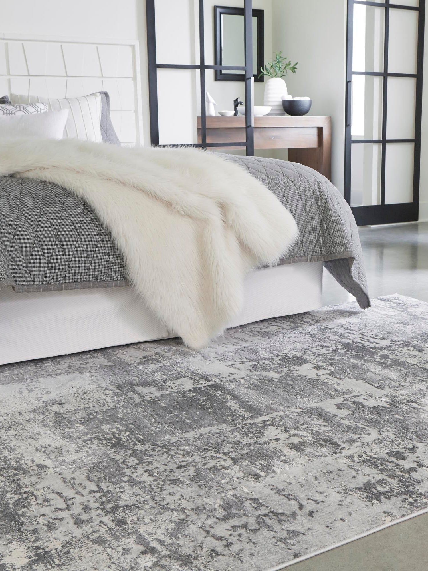 Gray 7' x 10' Finsbury Rectangle Area Rug 60% Polypropylene & 40% Polyester Contemporary Carpet for Living Rooms, Dining, Offices for Sale at Rug Engine