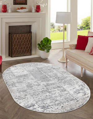 Gray 7' 10 x 10' Finsbury Oval Area Rug 60% Polypropylene & 40% Polyester Contemporary Carpet for Living Rooms, Dining, Offices for Sale at Rug Engine