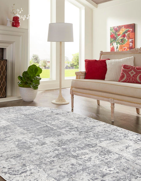 Gray 5' 3 x 8' Finsbury Oval Area Rug 60% Polypropylene & 40% Polyester Contemporary Carpet for Living Rooms, Dining, Offices for Sale at Rug Engine