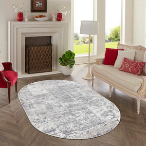 Gray 7' 10 x 10' Finsbury Oval Area Rug 60% Polypropylene & 40% Polyester Contemporary Carpet for Living Rooms, Dining, Offices for Sale at Rug Engine