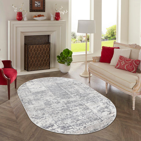 Gray 7' 10 x 10' Finsbury Oval Area Rug 60% Polypropylene & 40% Polyester Contemporary Carpet for Living Rooms, Dining, Offices for Sale at Rug Engine