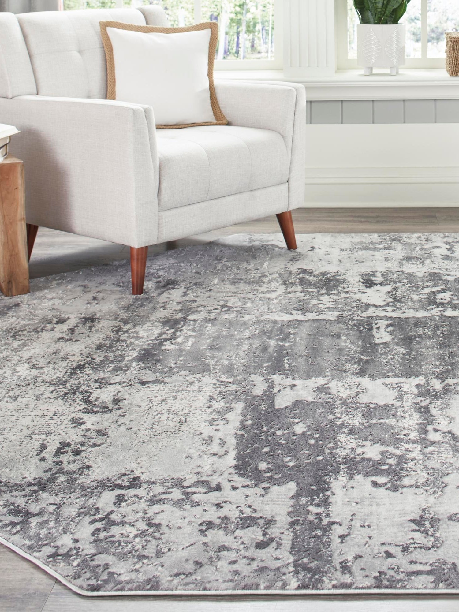 Gray 7' 10 x 7' 10 Finsbury Octagon Area Rug 60% Polypropylene & 40% Polyester Contemporary Carpet for Living Rooms, Dining, Offices for Sale at Rug Engine