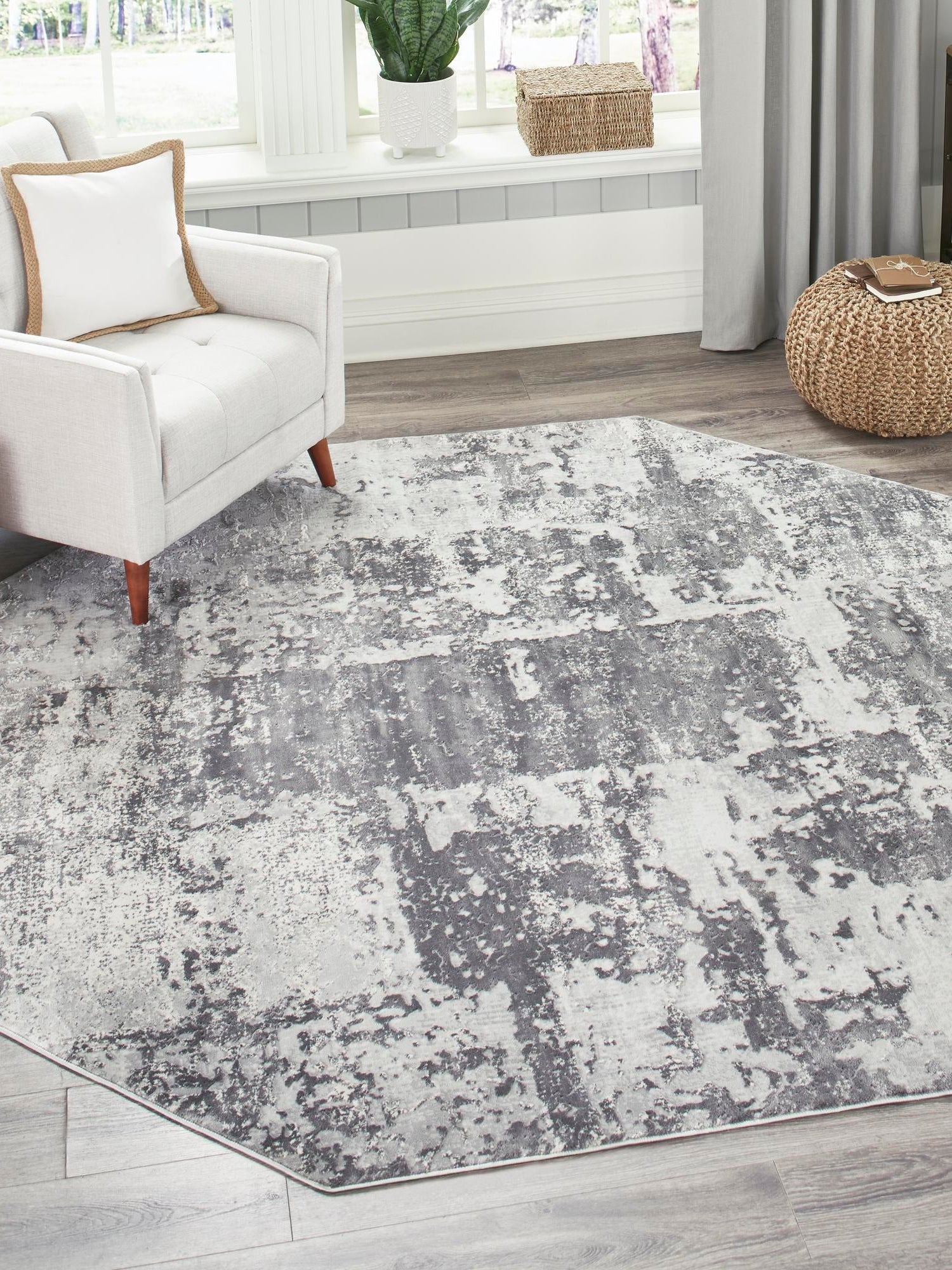 Gray 7' 10 x 7' 10 Finsbury Octagon Area Rug 60% Polypropylene & 40% Polyester Contemporary Carpet for Living Rooms, Dining, Offices for Sale at Rug Engine