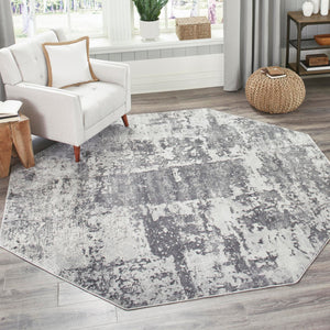 Gray 7' 10 x 7' 10 Finsbury Octagon Area Rug 60% Polypropylene & 40% Polyester Contemporary Carpet for Living Rooms, Dining, Offices for Sale at Rug Engine