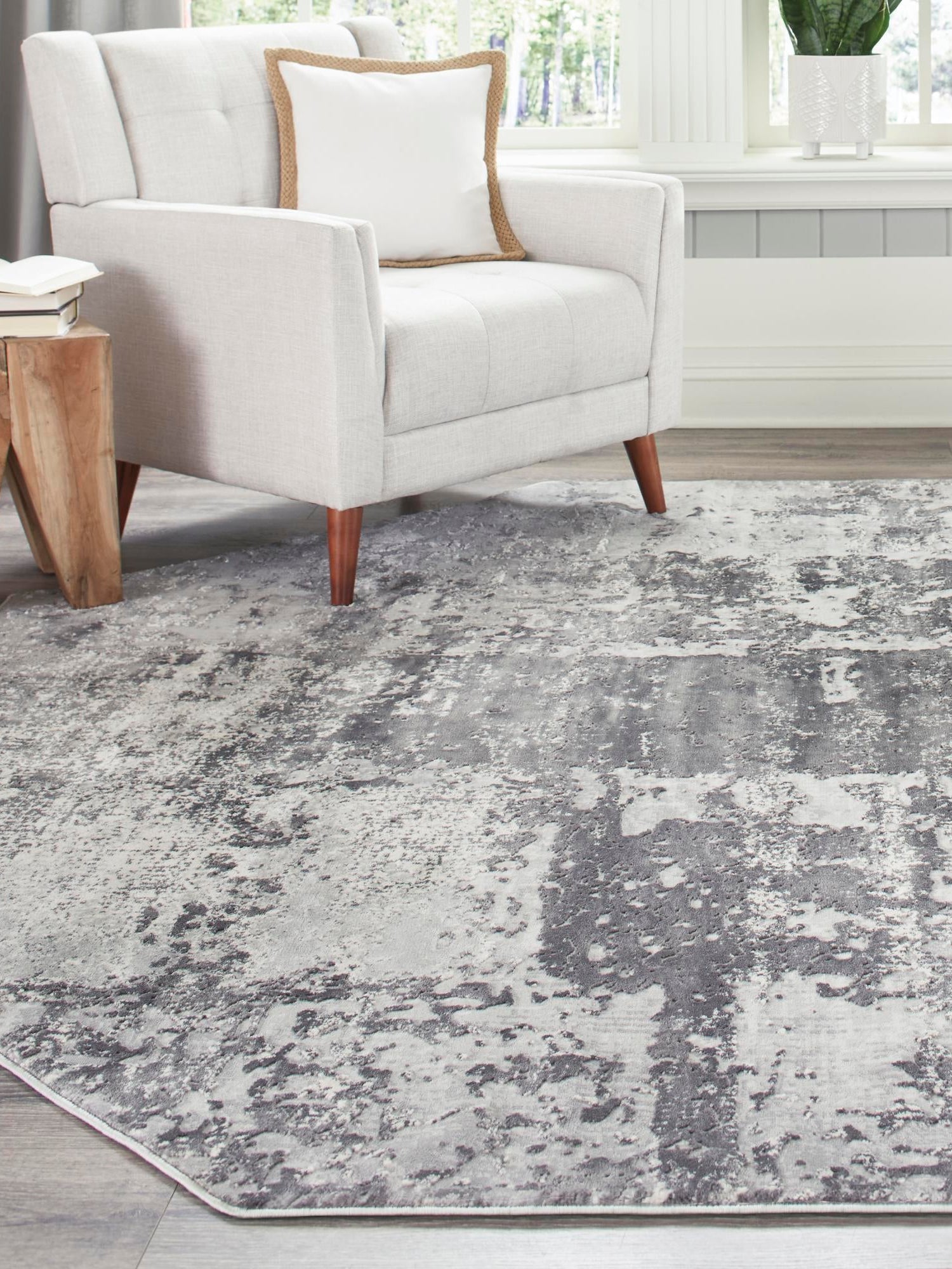 Gray 7' 10 x 7' 10 Finsbury Octagon Area Rug 60% Polypropylene & 40% Polyester Contemporary Carpet for Living Rooms, Dining, Offices for Sale at Rug Engine