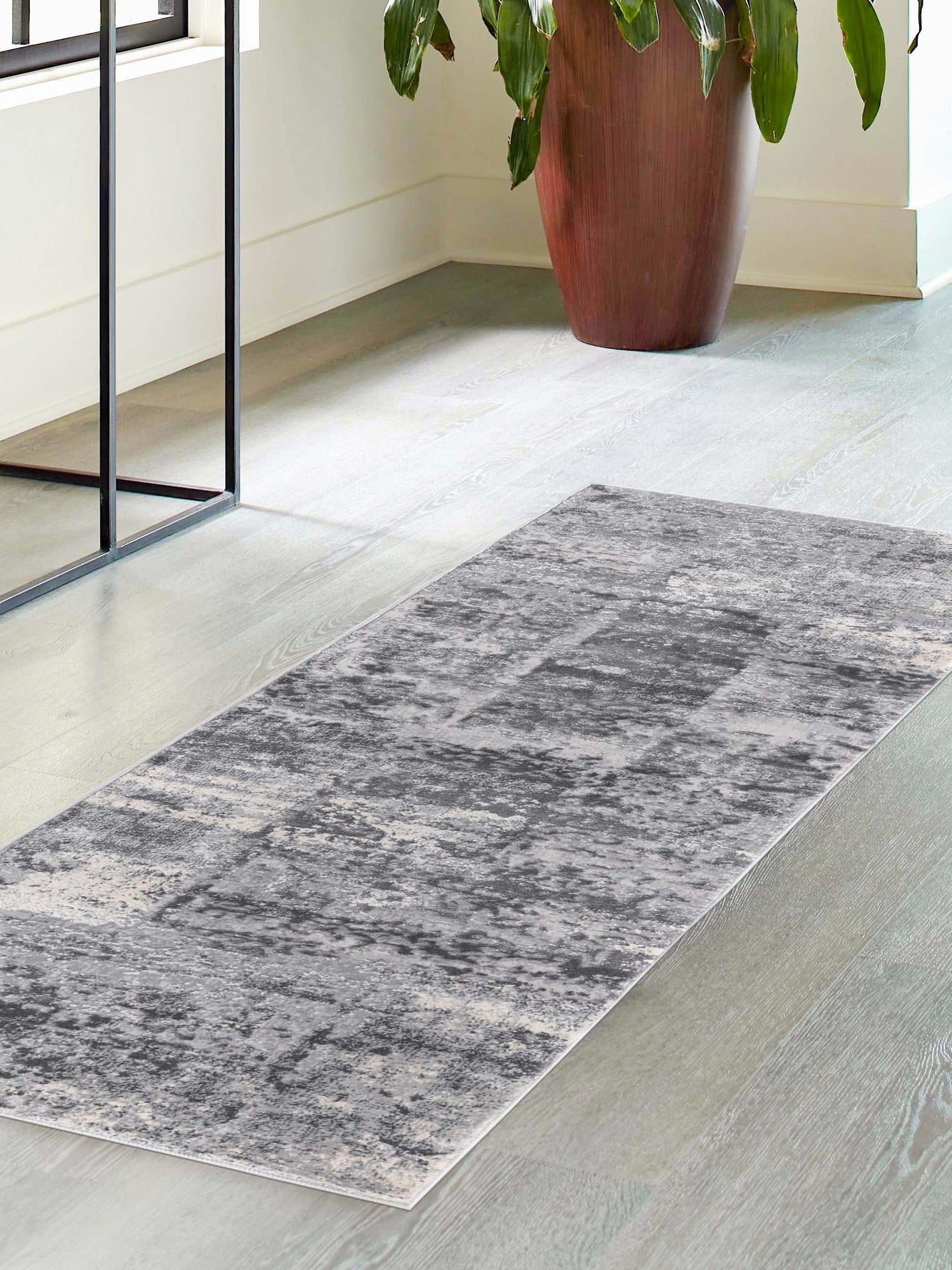 Gray 2' x 6' Finsbury Runner Area Rug 60% Polypropylene & 40% Polyester Contemporary Carpet for Living Rooms, Dining, Offices for Sale at Rug Engine