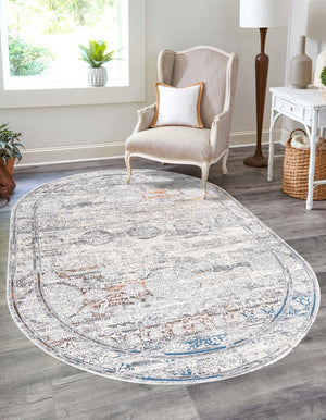 Multicolor 5' 3 x 8' Finsbury Oval Area Rug 60% Polypropylene & 40% Polyester Contemporary Carpet for Living Rooms, Dining, Offices for Sale at Rug Engine
