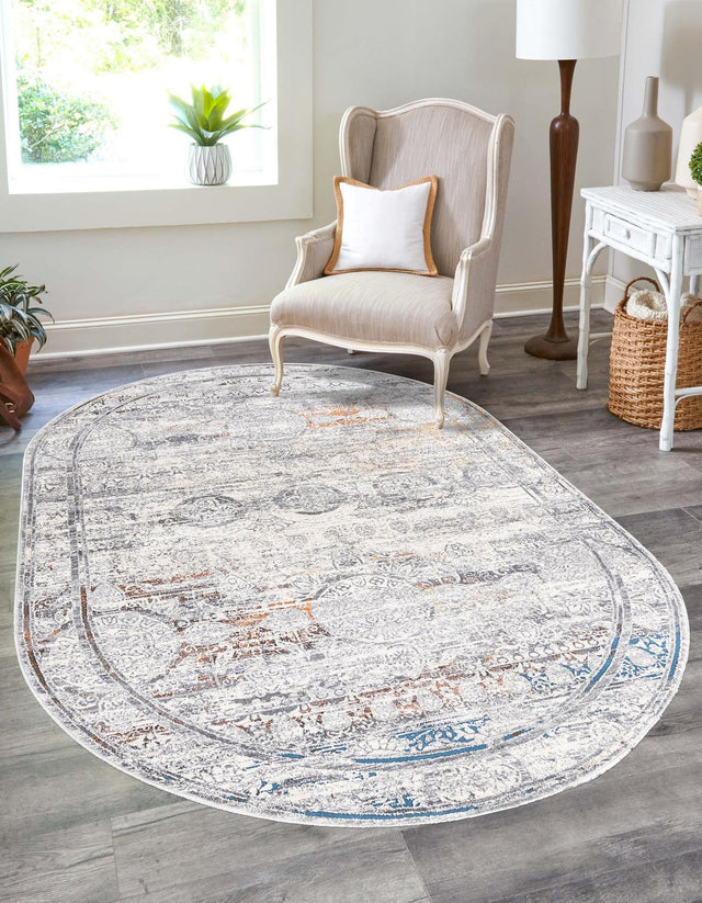 Multicolor 5' 3 x 8' Finsbury Oval Area Rug 60% Polypropylene & 40% Polyester Contemporary Carpet for Living Rooms, Dining, Offices for Sale at Rug Engine