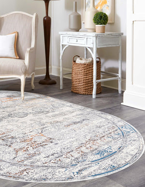 Multicolor 5' 3 x 8' Finsbury Oval Area Rug 60% Polypropylene & 40% Polyester Contemporary Carpet for Living Rooms, Dining, Offices for Sale at Rug Engine