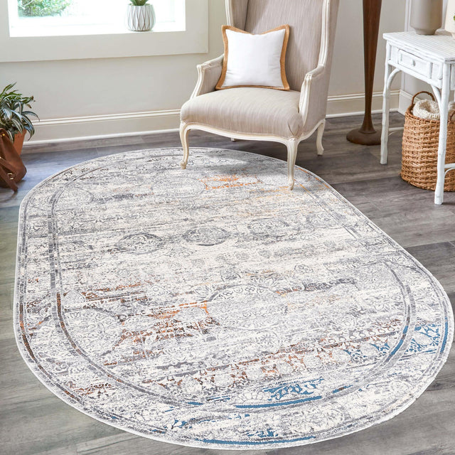 Multicolor 7' 10 x 10' Finsbury Oval Area Rug 60% Polypropylene & 40% Polyester Contemporary Carpet for Living Rooms, Dining, Offices for Sale at Rug Engine