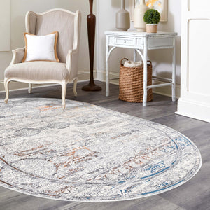 Multicolor 7' 10 x 10' Finsbury Oval Area Rug 60% Polypropylene & 40% Polyester Contemporary Carpet for Living Rooms, Dining, Offices for Sale at Rug Engine