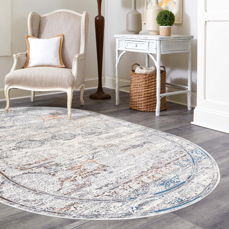 Multicolor 7' 10 x 10' Finsbury Oval Area Rug 60% Polypropylene & 40% Polyester Contemporary Carpet for Living Rooms, Dining, Offices for Sale at Rug Engine